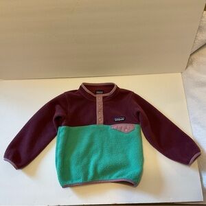 Patagonia Synchilla Girl’s 3T Fleece 1/4 Snap Long Sleeve Maroon Green Pink Top